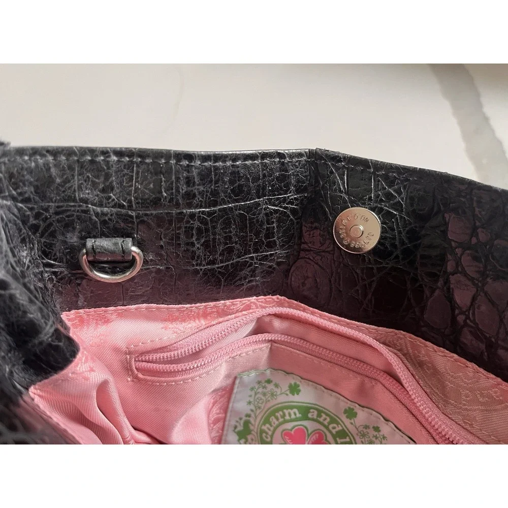 Charm And Luck Clutch Bag Y2K Leather Crocodile‎ Rhinestones Embossed Studs